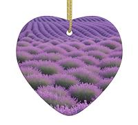 Lavender Print Christmas Tree Ceramic Hanging Heart Shaped Christmas Tree Pendants Family Gatherings Holiday Party Decor.