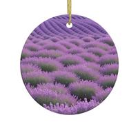 Lavender Print Christmas Tree Ceramic Hanging Round Shaped Christmas Tree Pendants Family Gatherings Holiday Party Decor.