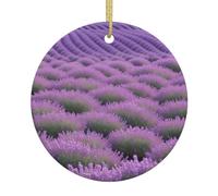 Lavender Print Christmas Tree Ceramic Hanging Round Shaped Christmas Tree Pendants Family Gatherings Holiday Party Decor.