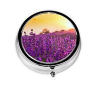 Lavender Print Pill Box for Pocket Round Pill Box 3 Compartment Decorative Portable Travel Pill Holder Tablet Vitamin Organizer Mini Pill Case(2pcs)
