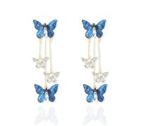 Lavender Purple Butterfly Earrings for Women Long Tassel Crystal Rhinestone Butterfly Dangle Earrings Rapunzel Fairy Costume Dress Accessories, Alloy Steel, No Gemstone