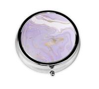 Lavender Purple Marble Golden LineMeta Pill Box 3 Compartment Medicine Case,Portable Organizer