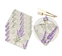 Lavender Purple Napkins Cloth Washable Set of 4 Flower Leaves Lilac Vintage Stamp Seal Plant Polyester Kitchen Dinner Napkins for Holiday Festive Wedding Decor 18 x 18 inch