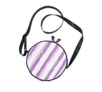 Lavender Purple White Stripe Pattern Doodle Art Round Mini Crossbody Bags for Women Fashion with Adjustable Strap Over The Shoulder Purse Go shopping Canvas Messenger Purse