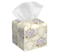 Lavender Rose Vintage Tissue Box Cover Leather Decorative Square Tissue Cube Boxes Holder with Bottom Belt Case Organizer for Bathroom Home Car Decor
