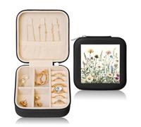 Lavender Rustic Small Jewellery Box Flower PU Leather Travel Jewellery Organizer for Women Girls Storage Case for Rings Earrings Necklaces Bracelets