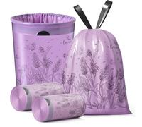 Lavender Scented Bin Liners with Drawstrings, 10-15L Small Trash Liners Bag 100Pcs Durable Leak-Proof for Home Office Kitchen Bathroom,Scented Bags Keep Your Bin Smelling Fresh and Odor-Free 45*50CM