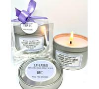 Lavender Scented Soy Wax Candle - Handmade BFC - Lavender Scented 28 Hours Burn Time 4 Oz 100 Grams Soy Wax Candle Silver Brush Finish Tin. Lavender Scented