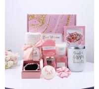 Lavender Scented Spa Gift Basket Set for Women with Tumbler, Bath Bomb, Candle, Soap, Bath Salt, Silk Eye Mask, Gift Box (Pink Set 1)