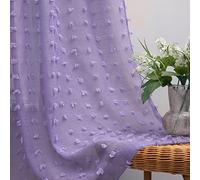 Lavender Sheer Curtains 96 Inches Long for Girls Bedroom Kids Room 2 Panels Back Tab Rod Pocket Drapes Semi Pom Pom Tufted Textured Light Lilac Purple Curtains for Living Room Large Bay Window 8 FT