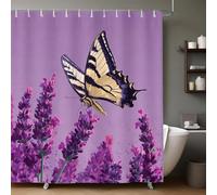Lavender Shower Curtain 90x180 cm Tiger Butterfly Shower Curtain Set Waterproof Mould-Resistant Bathroom Curtain Washable With Hooks W 47.2" X L 70.9" for Wet Room B.317