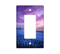 Lavender Single Rocker Light Switch Cover, Nature Serene Skyline Field Spring Violet Plastic Standard Size Decorative Wall Plates for Home Living Room New Apartment Decor
