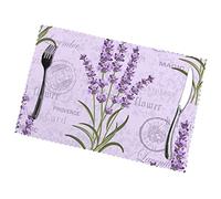 Lavender Stamp Placemats Set Of 6.Heat-Resistant,Washable And Reusable. Table Mat For Indoor And Outdoor Use.30x45cm.