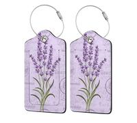Lavender Stamp Print Leather Luggage Tags for Suitcases Personalized Travel Bag Luggage Labels with Privacy Cover Double Graphics Design for Easy Identification