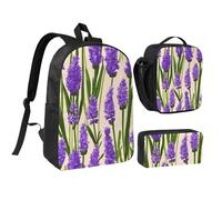 Lavender Stamp Print Versatile 3-In-1 Student Bag Lunch Box Pen Case Boys Girls School Travel Office Use
