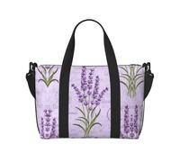Lavender Stamp Print Waterproof Travel Tote Bag,Carry On Weekender Duffle for Gym Overnight