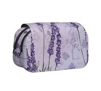 Lavender Stamp Printed Flip Pencil Case with 2 Compartments, Large Capacity, Portable Stationery Organizer for School, Travel and Art
