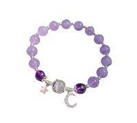 Lavender Stone Bracelet for Women Design Grey Star and Moon Beaded Bracelet for Friends and Students Bracelet for Sports Activities, one size, Artificial Crystal, No Gemstone
