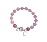 Lavender Stone Bracelet for Women Design Grey Star and Moon Beaded Bracelet for Friends and Students Bracelet for Sports Activities, one size, Artificial Crystal, No Gemstone