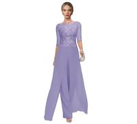 Lavender Trouser Suits for Women UK Chiffon Mother of The Bride Dresses 2 Pieces Wedding Outfit for Older Ladies Size 16