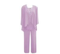 Lavender Trouser Suits for Women UK Chiffon Mother of The Bride Dresses 3 Pieces Wedding Outfit for Older Ladies Size 14