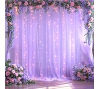 Lavender Tulle Photo Backdrop Curtain with Lights String for Parties Wedding Bridal Shower Sheer Lavender Curtain Backdrop for Birthday Baby Shower Photo Booth Photography 10ft x 10ft