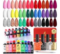 Lavender Violet Gel Nail Polish Set - Classic Solid & Nude Colors with Halloween Pumpkin Rio Red Green Gold Silver Glitter, Base/Top Coat, Blooming Gel, Liner Pen, UV LED Manicure Gifts 997