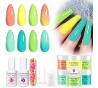 Lavender Violets 12 Pcs Dip Powder Nail Kit 6 Fresh Color Matching Palette Lemon Yellow Light Pink Neon Green Blue Dipping Powder Liquid Set 2 in 1 Base & Top Coat Activator Nail Art Manicure M211