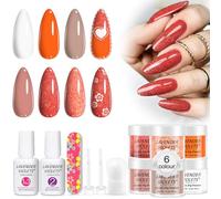 Lavender Violets 12 Pcs Dip Powder Nail Kit Skin Nude White Red Shimmer Orange Colours Dipping Powder Liquid Set with 2in1 Base & Top Coat Activator for French Nail Art Manicure M212