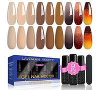 Lavender Violets 13 Pcs Gel Nail Polish Set Grey Brown Temperature Colour Changing Orange Yellow Cozy Café Nude Nail Art UV LED Soak Off With Base Coat,Matte n No Wipe Top Coat Nail File Manicure C616