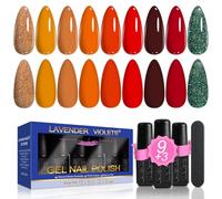 Lavender Violets 13 Pcs Gel Nail Polish Spring Yellow Light 2 Dark Red Shine Golden Glittery Green Nail Art UV LED Base Coat,Matte n No Wipe Top Coat Nail File Manicure Starter Kit C684