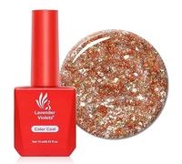 Lavender Violets 15ml Gel Nail Polish Stars Shine Heavy Fragrance Irregularly Golden Sequin Versatile Women UV LED Soak Off Nail Lamp Curing Manicure Pedicure Larger Content Salon Quality A0642