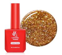 Lavender Violets 15ml Gel Nail Polish UV LED Soak Off Nail Lamp Curing Manicure Pedicure Larger Content Salon Quality Golden Sequin A0007