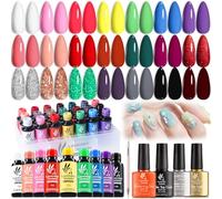 Lavender Violets 25 Pcs Gel Nail Polish Set,UV LED Soak Off Base,Glossy n Matte Top Coat,Blooming Gel Brush Pen Red Green Sliver Glittery Gold Classical White Pink Purple Grey Black Blue Nail Art C997
