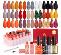 Lavender Violets 25 Pcs UV Gel Nail Polish Brilliant Red Earth color With Starter kit Blooming Gel,Base Coat,Glossy n Matte Top Coat Dotting Drawing Nail Brush Soak Off Manicure C406