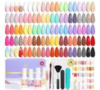 Lavender Violets 62 Pcs Dipping Powder Nail Kit Nude Pink Brown Red Green Blue Purple Glitter Essential Liquid Primer,Base Top Coat Activator with French Nail File Stickers Recycling Tray Manicure 902