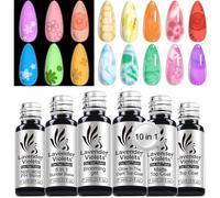 Lavender Violets Blooming Gel Nail Polish 6 Pcs with Non-acid PH Bond,Glow in the Dark Top Coat and Base Coat Builder Gel for Nails,No Wipe Matte Top for Acrylic Powder C201
