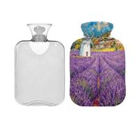 Lavender Windmill Oil Painting hot Water Bottles with Soft Cover 2L hot compresses for The Body for Tummy Warmer Sore Muscle Bolsa de agua Caliente para el Dolor