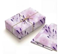 Lavender Wrapping Paper 2 Folded Flat Sheets 120gsm Thick Kraft Floral Gift Wrap for Women Birthday Dreamy Botanical Print Rustic Wedding Bridal Shower 19.7x27.6 Inch