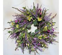 Lavender Wreaths, 60cm/23.6inch Artificial Lavender Wreath with Wildflower, Lifelike Front Door Hanging Garland Ornament for Chritmas New Year Wedding Party Decoration