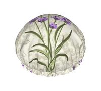 Lavenders On Vintage Postcard,Shower Cap Nightcap Double Layer Waterproof Elastic Bath Cap Reusable Hair Cap