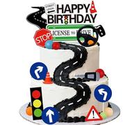 LaVenty 17th Birthday Decor Learner Driver Cake Decor 17th Driver License Car Road Signs Theme Party Supplies 17 Year Old Birthday Decorations