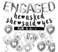 LaVenty 19 PCS Black Engaged Balloons Gothic Engagement Decorations Bride To be Party Decoration Balloon Banner Garland Bride To Be Sash Bridal Shower Engagement Party