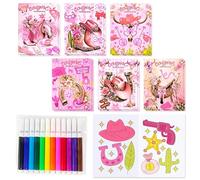 LaVenty 24 PCS Mini Coloring Books Bulk Pink Pony Cowgirl Horse Party Fillers with Pens Small Activity Books with Pony Cowgirl Horse Party Favors Birthday Supplies