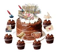 LaVenty 25 PCS Reading Happy Birthday Cake Muffin Decor Cupcake Toppers Book Club Birthday Party Decorations Book Lovers Cake Decors