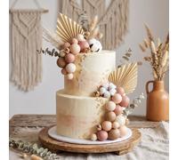 LaVenty 27 PCS Boho Cake Decorations Birthday and Wedding Party | Gold Balls Olive Green Palm Leaves Cake Toppers for Baby Shower