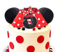 LaVenty 5th Birthday Decoration for Cake Red with Bowknot, Red Birthday Decorations, Fits Minnie Mouse Bday Decorations, for Minnie Mouse Party Decorations, Girls Pink Bday Decoration