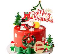 LaVenty 9 Pack Santa Claus Merry Christmas Cake Toppers Snowman Deer Christmas Tree Cake Topper Picks for Merry Christmas Theme Holiday Party Cake Decorations Supplies
