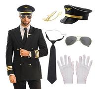 LaVenty Airplane Captain Costume Airline Pilot Hat Accessories for Adults Teens Captain Party Cosplay Supplies Sunglasses