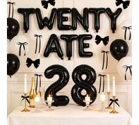 LaVenty Black Twenty Ate Birthday Banner Blloons 28th Birthday Decorations